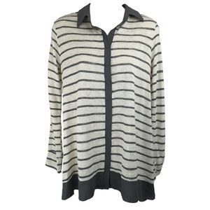 Pleione Anthropologie Button Striped Cardigan Sweater Top Oversized Layered S